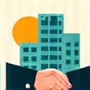 握手と建物のイラスト