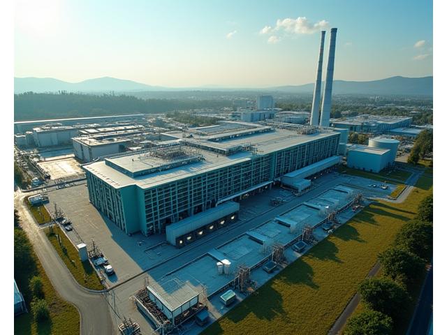 大規模な地熱発電プラントの鳥瞰図