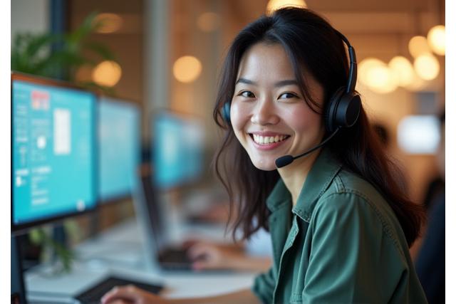 お客様の問い合わせに対応するサポートチームのプロフェッショナルなイメージ